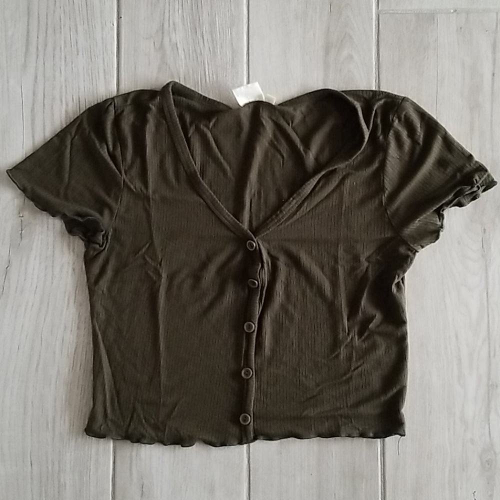 (3 for $10) Forest green button up crop top